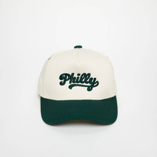 Philly Kids Trucker Hat – Green & Beige (2–8 Years)