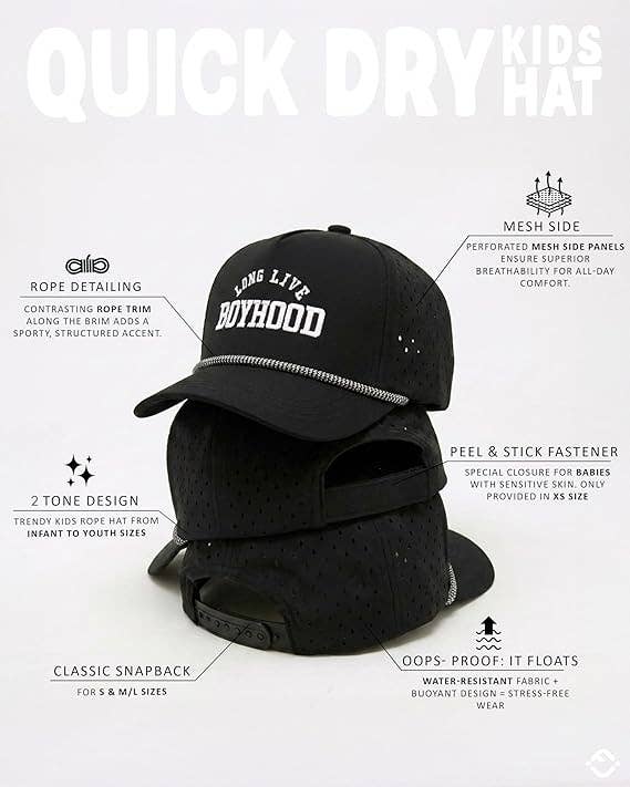 Kid's Golf Hat - Long Live Boyhood - Black: X-Small