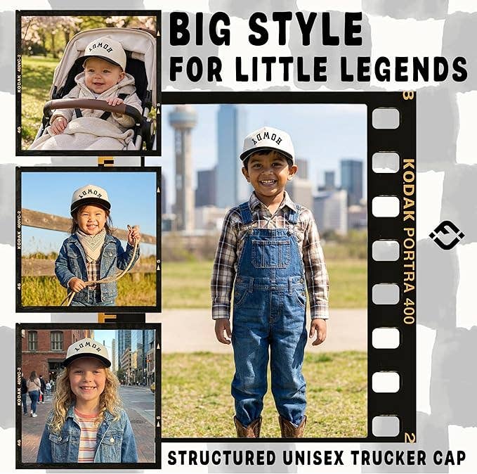 Kids Vintage Trucker Hat | Toddler Baseball Cap | “Howdy” Upside Down Hat | Adjustable Kids Hat (2–9 Years)