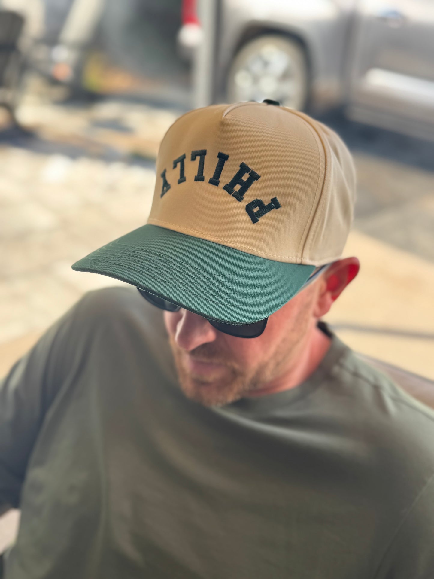 Upside Down Philly Trucker Hat – Green & Beige | Adult