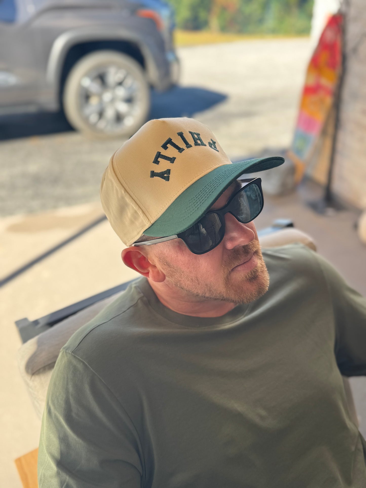 Upside Down Philly Trucker Hat – Green & Beige | Adult