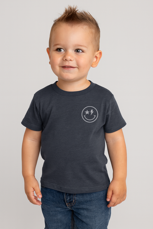 Toddler Smiley Bolt Tee – Minimal Graphic T-Shirt - Gender Neutral