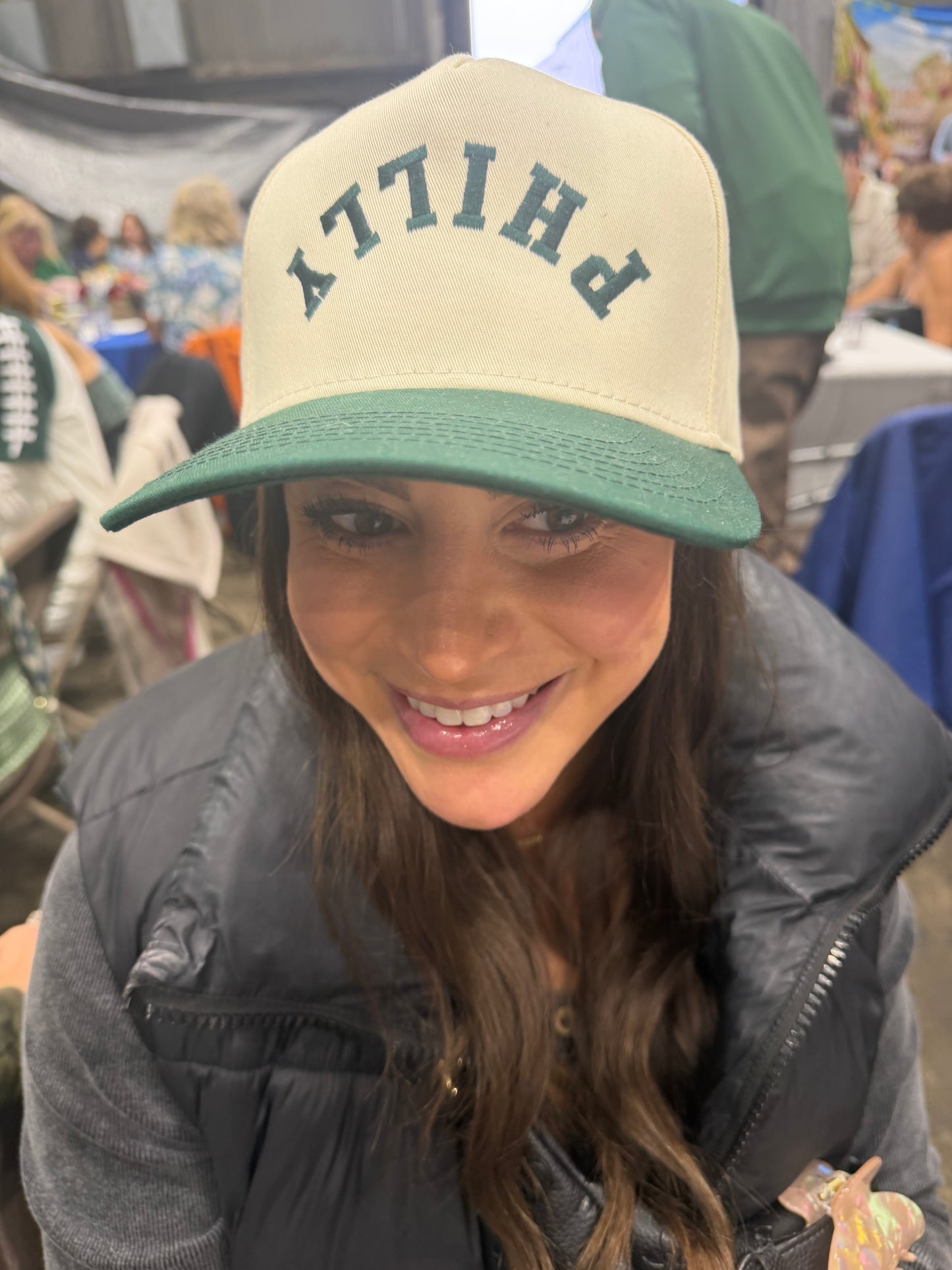 Upside Down Philly Trucker Hat – Green & Beige | Adult