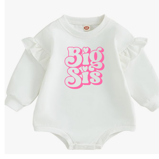 Big Sis Ruffle Sleeve Bubble Romper – Pink Retro Vibes