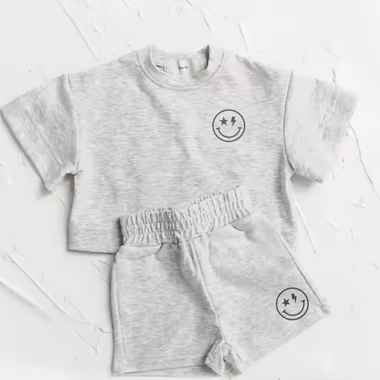 Kids Smiley Face Shorts Set – Soft & Stylish Summer Outfit for Toddlers