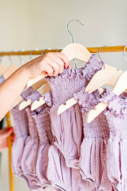 Smocked Ruffle Romper – Lilac Muslin
