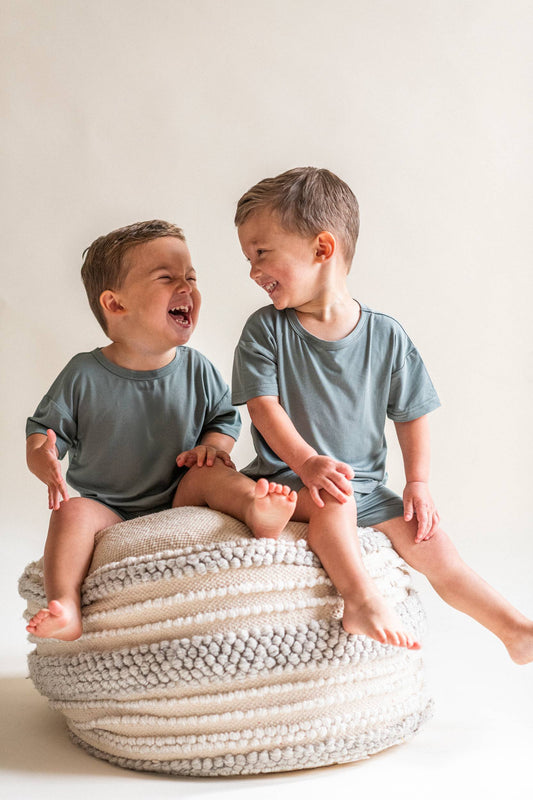 Toddler Two-Piece Everyday Set – Neutral Kids Loungewear - Blush and Dusty Teal