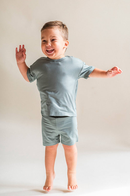 Toddler Two-Piece Everyday Set – Neutral Kids Loungewear - Blush and Dusty Teal